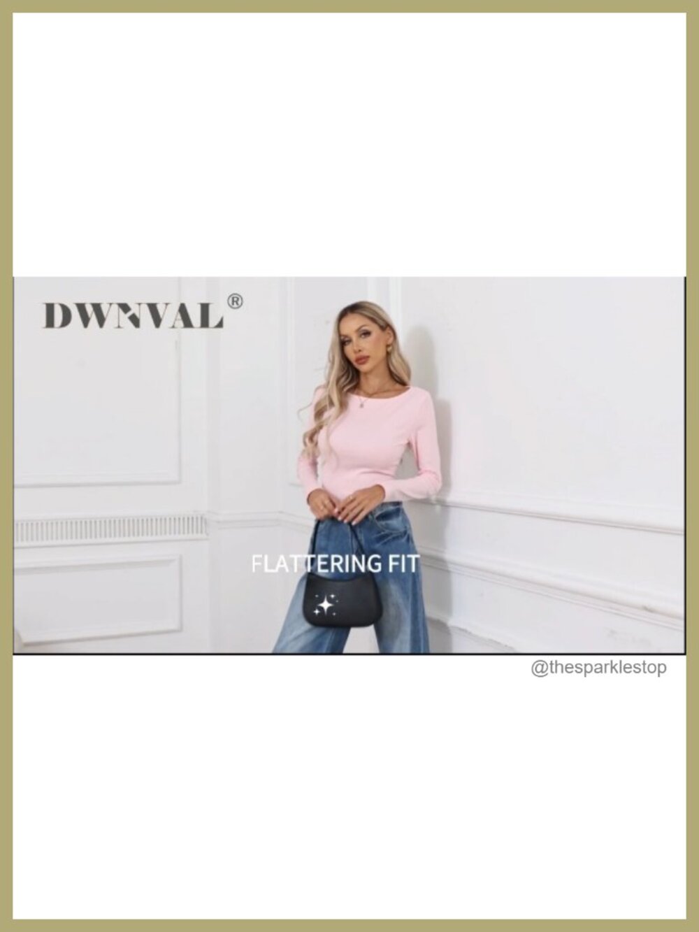 Boat Neck Long Sleeve Crop Top Ribbed Knit Cotton Stretch Tee - Picture 5 of 5
